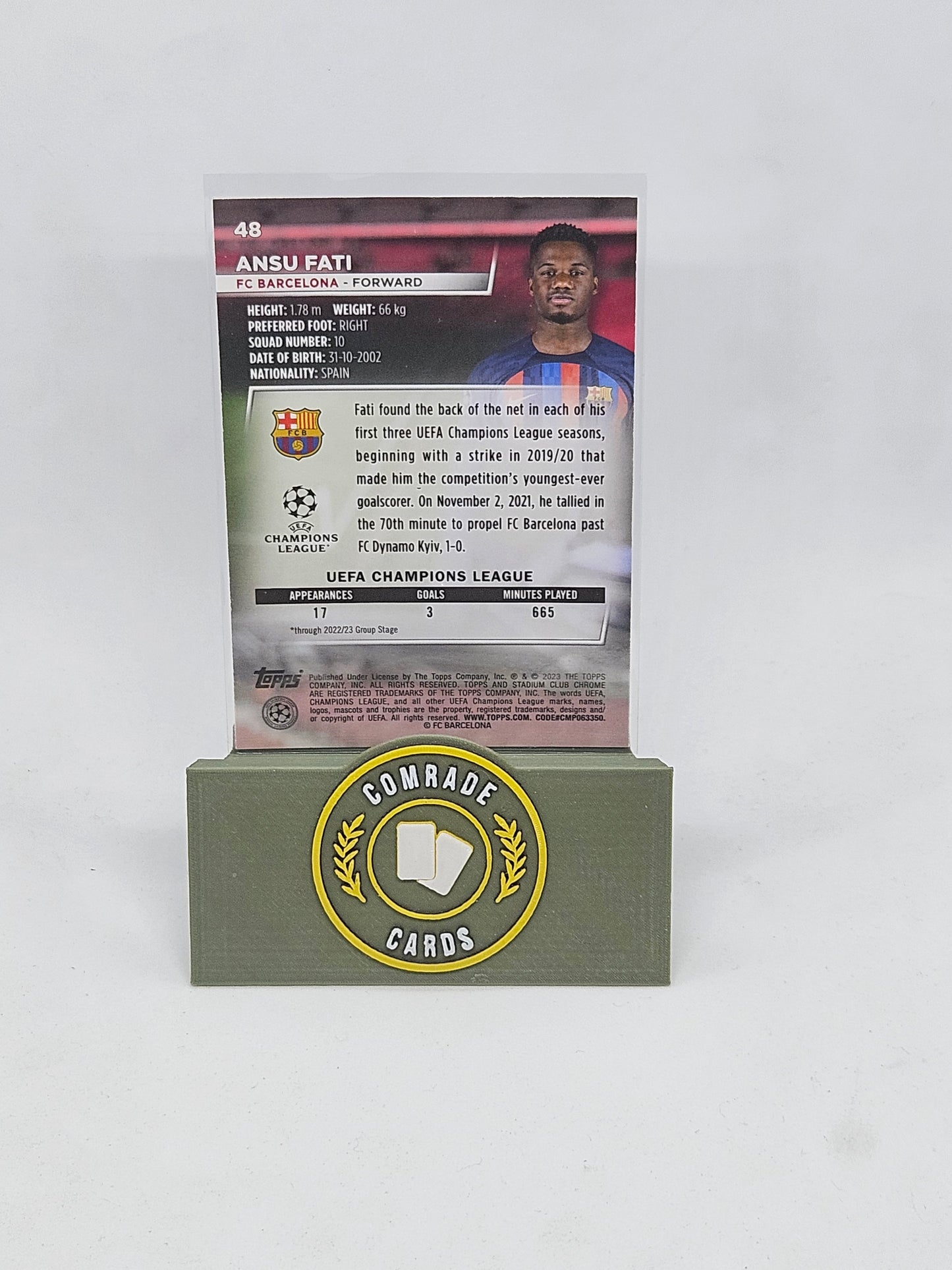 Ansu Fati (Barcelona) Blue Prizm Parallel Stadium Chrome 2022-2023