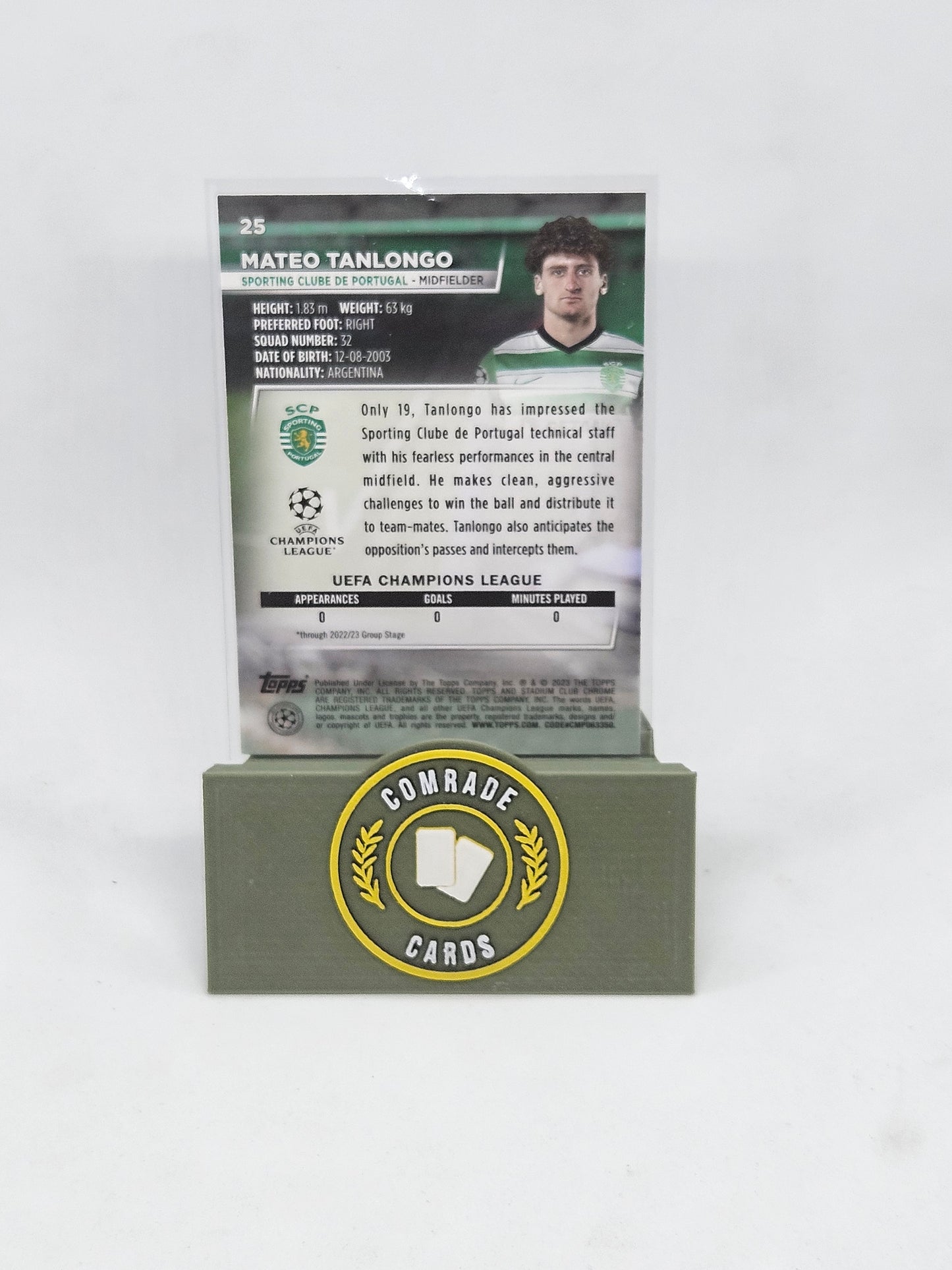 Mateo Tanlongo (Sporting) Blue Prizm Parallel Stadium Chrome 2022-2023