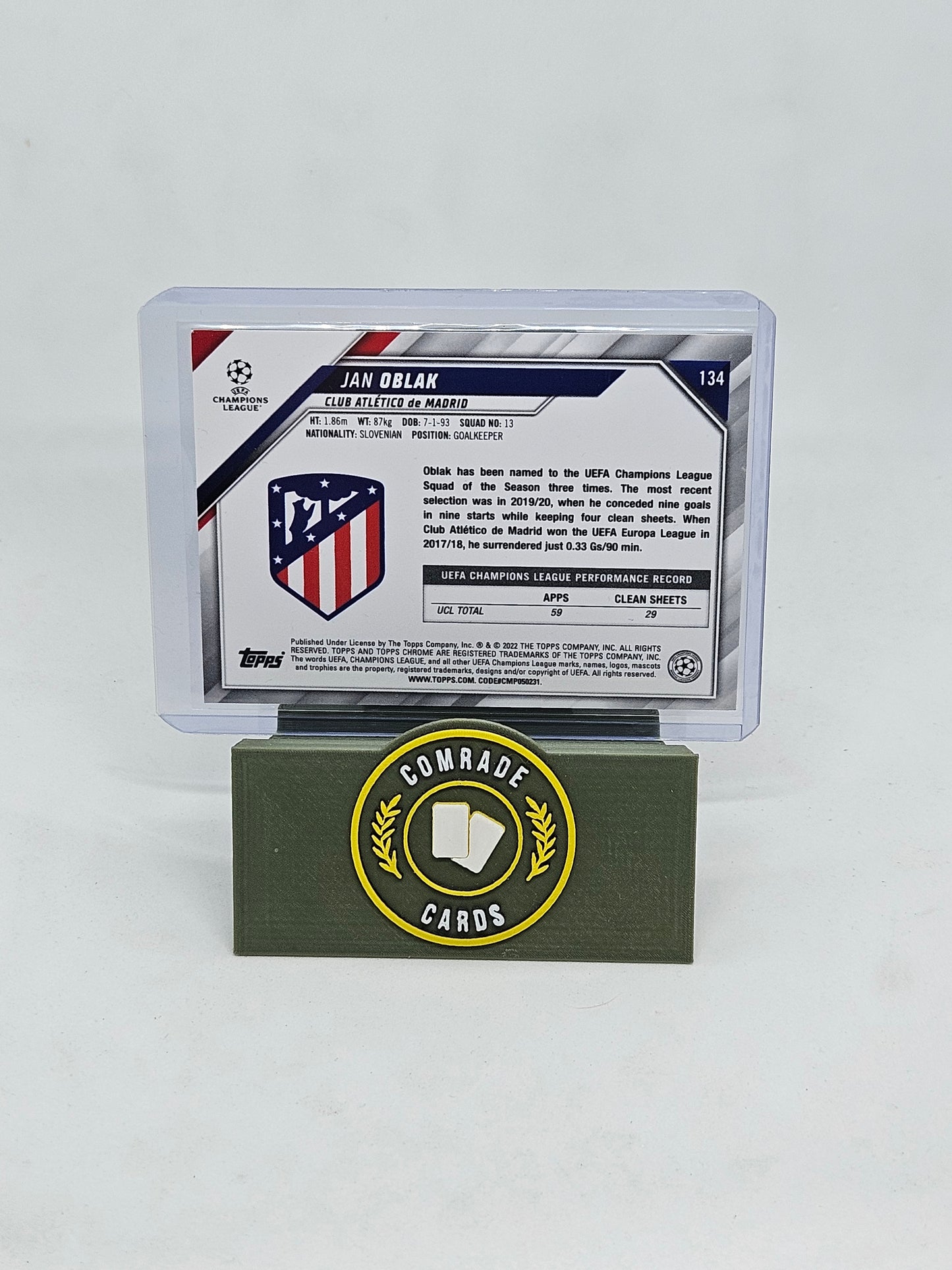 Jan Oblack (Athletico Madrid) Ray Wave Parallel Topps Chrome 2021-2022