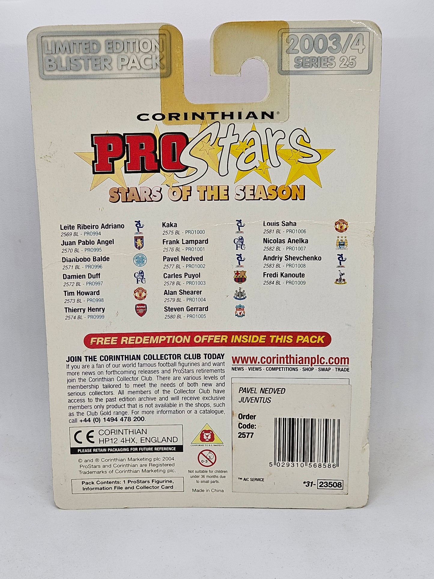 Pavel Nedved (Juventus) Pro Stars Blister Pack Series 25 PRO1002 YELLOWED
