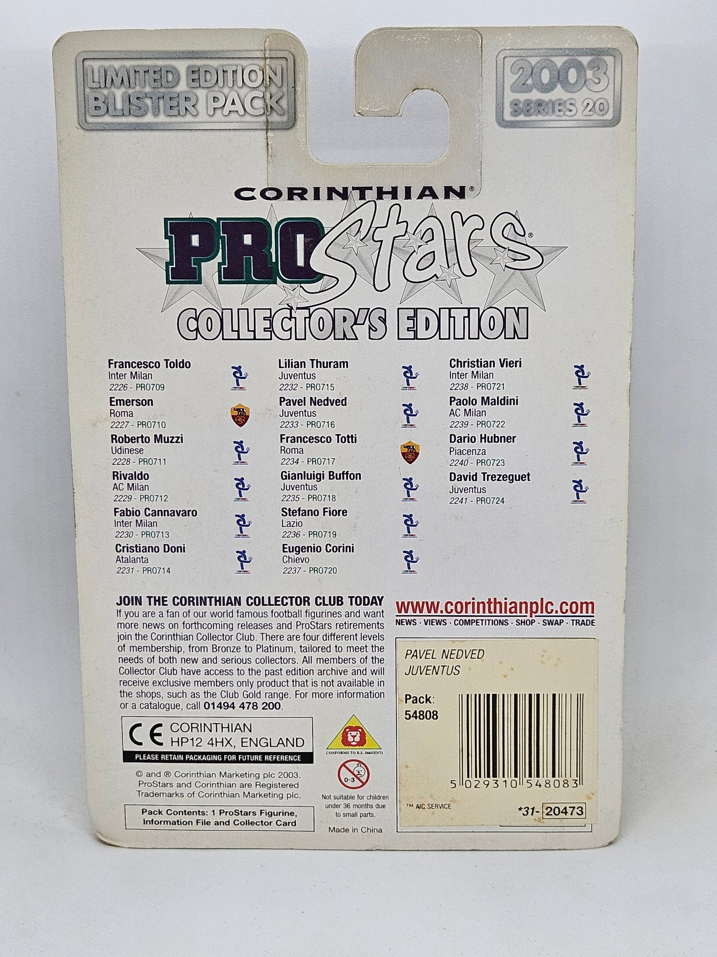 Pavel Nedved (Juventus) Pro Stars Blister Pack Series 20 PRO716 YELLOWED
