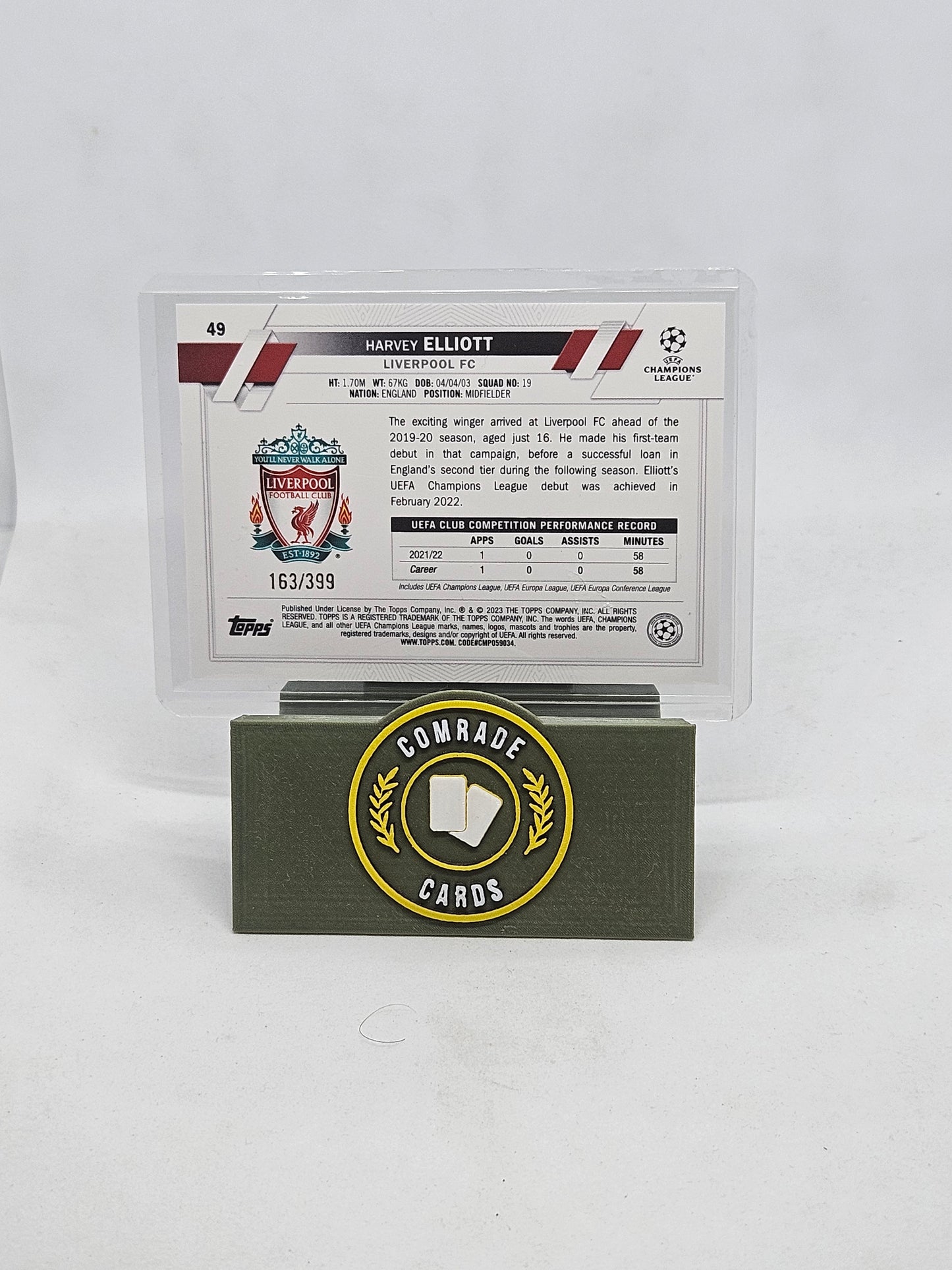 Harvey Elliott (Liverpool) 163/399 Topps UCC 2022-2023