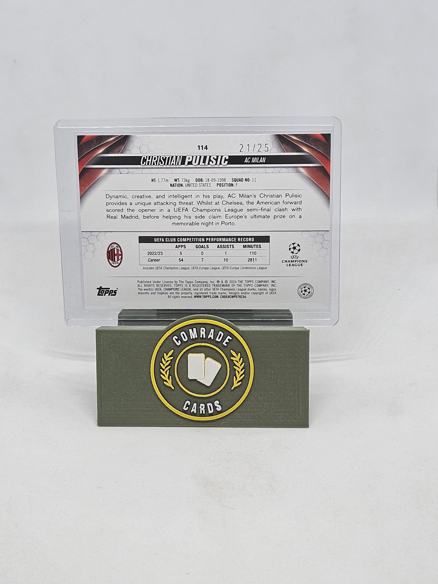 Cristian Pulisic (AC Milan) 21/25 Topps UCC 2023-2024