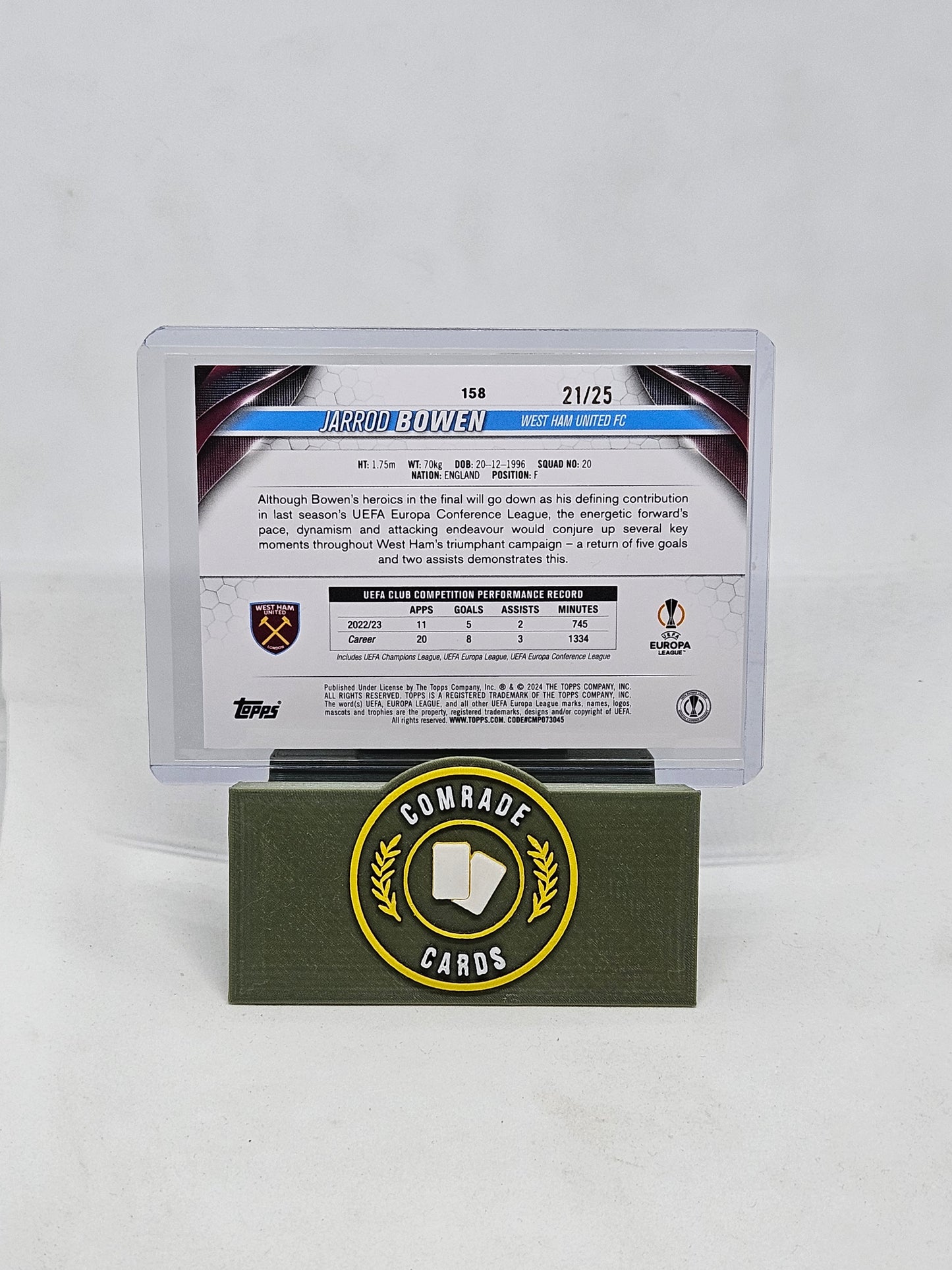 Jarrod Bowen (West Ham) 21/25 Topps UCC 2023-2024