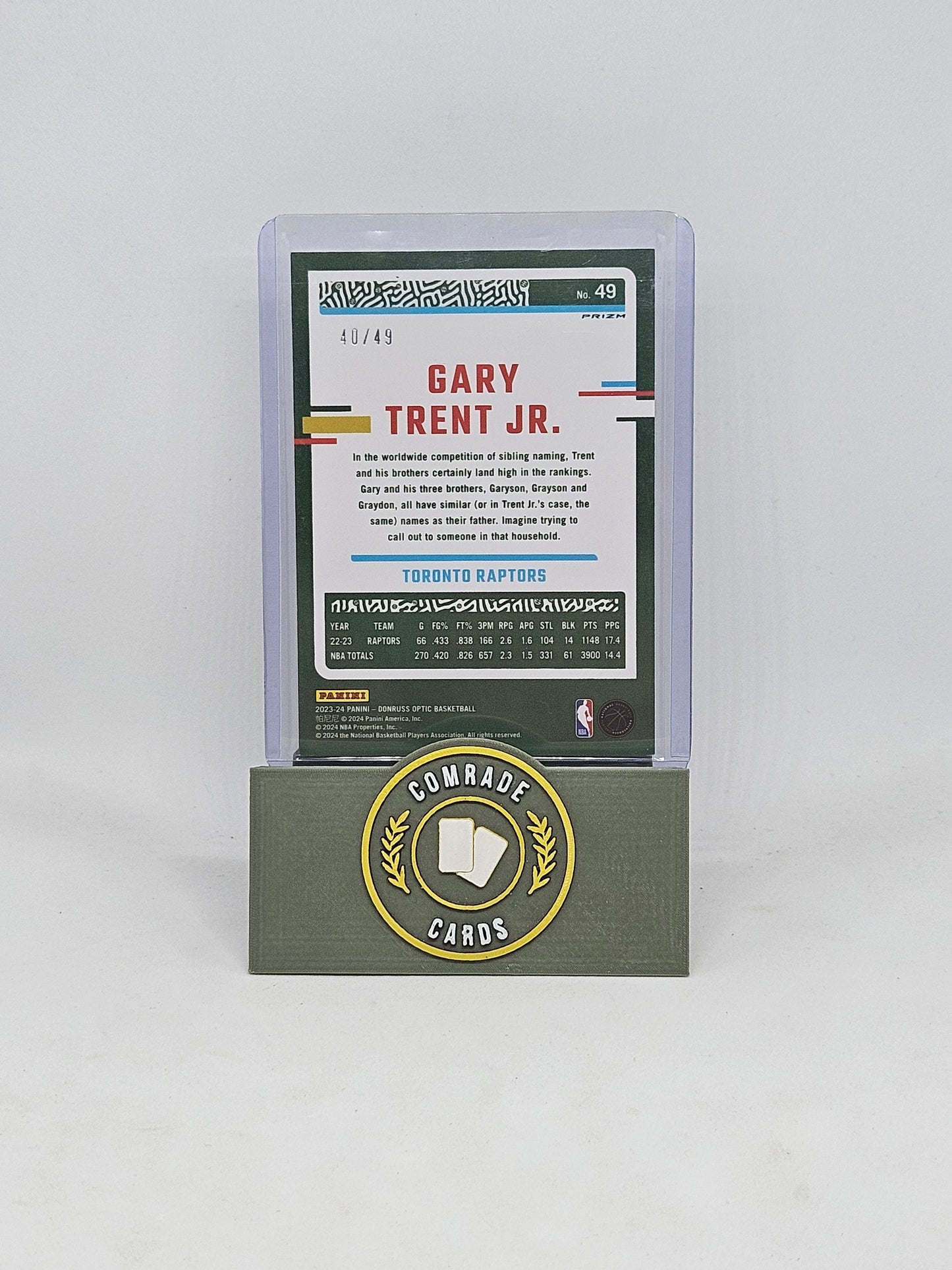 Gary Trent Jr (Toronto Raptors) 40/49 Donruss Optic Basketball 2023-2024
