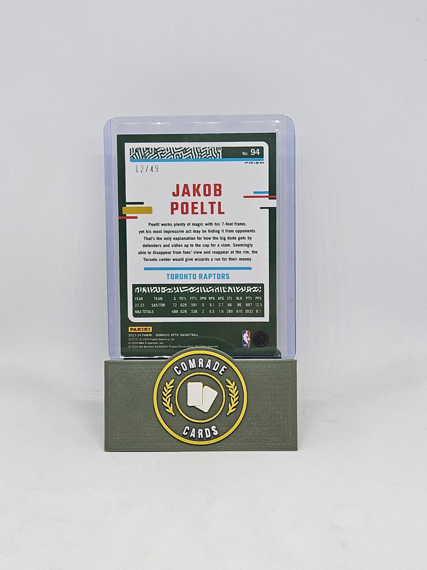 Jakob Poeltl (Toronto Raptors) 12/49 Donruss Optic Basketball 2023-2024