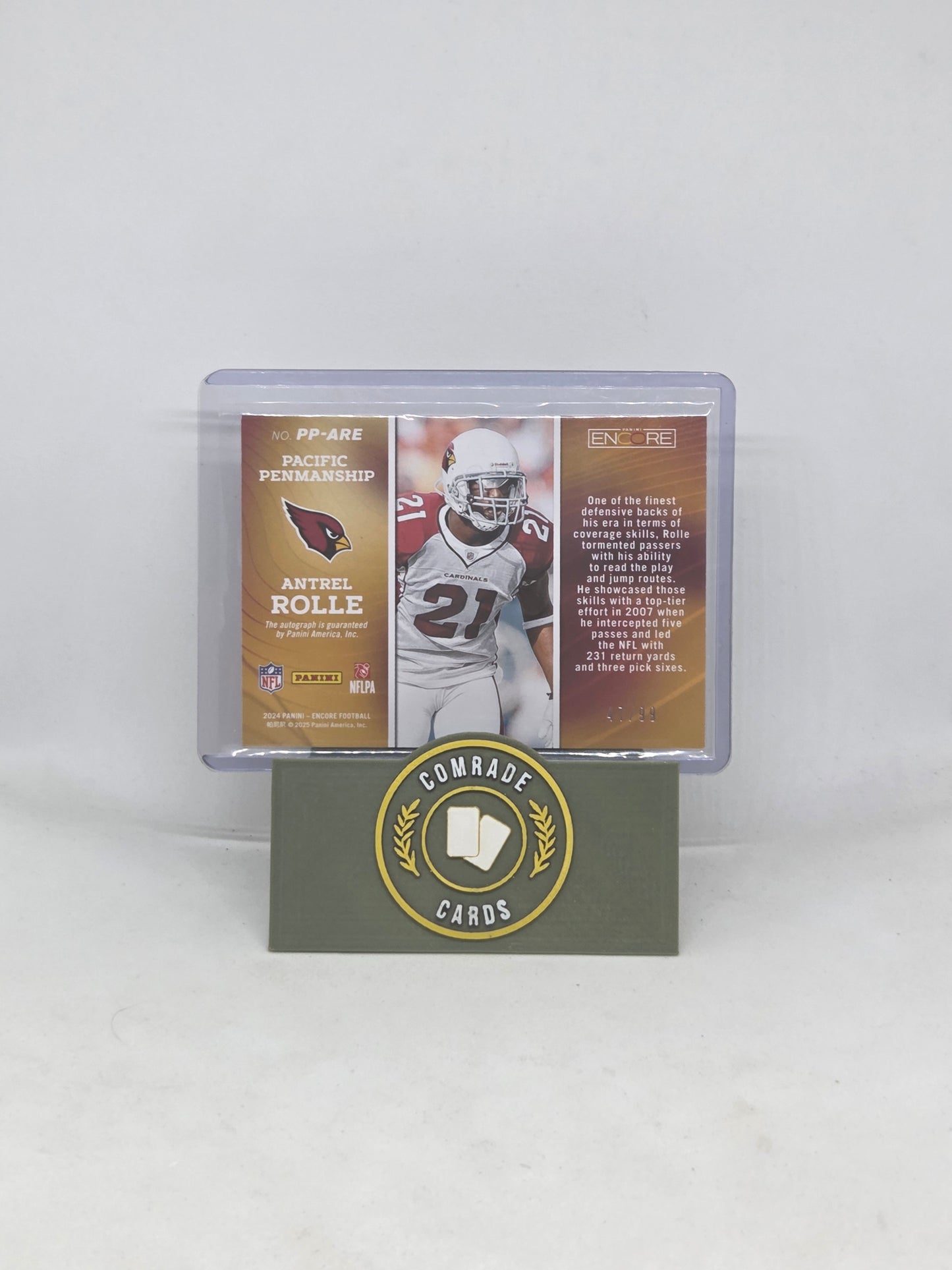 Antrel Rolle (Arizona Cardinals) 47/99 Autographed Card Encore Football 2024
