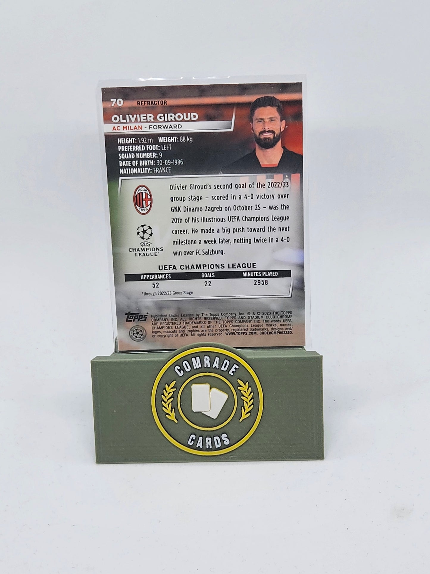 Oliver Giroud (AC Milan) Parallel Topps Stadium Club Chrome 2022-2023