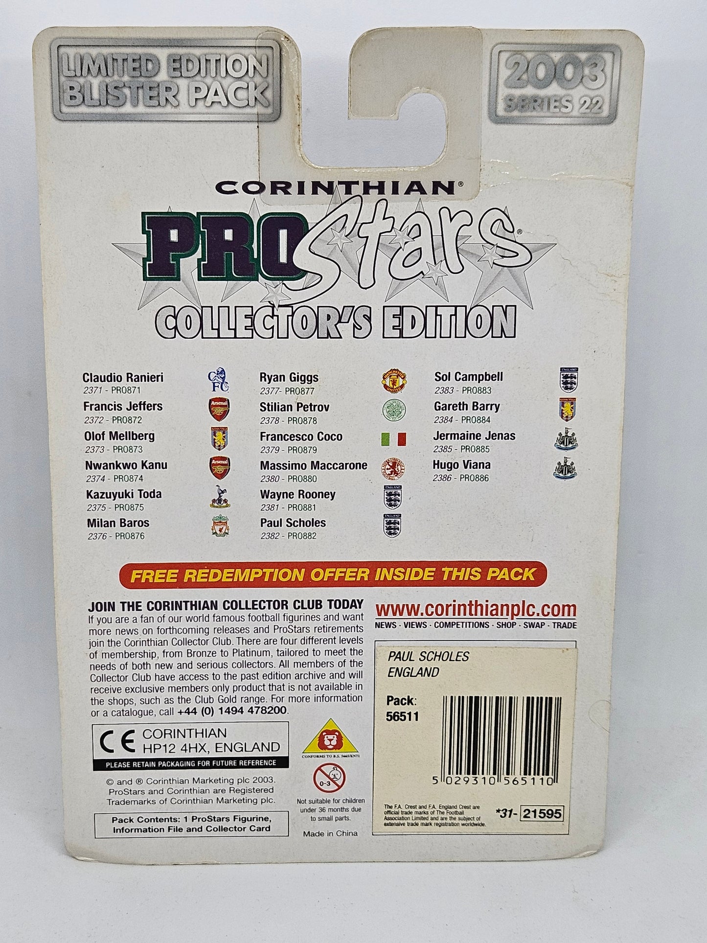 Paul Scholes (England) Pro Stars Blister Pack Series 22 PRO882