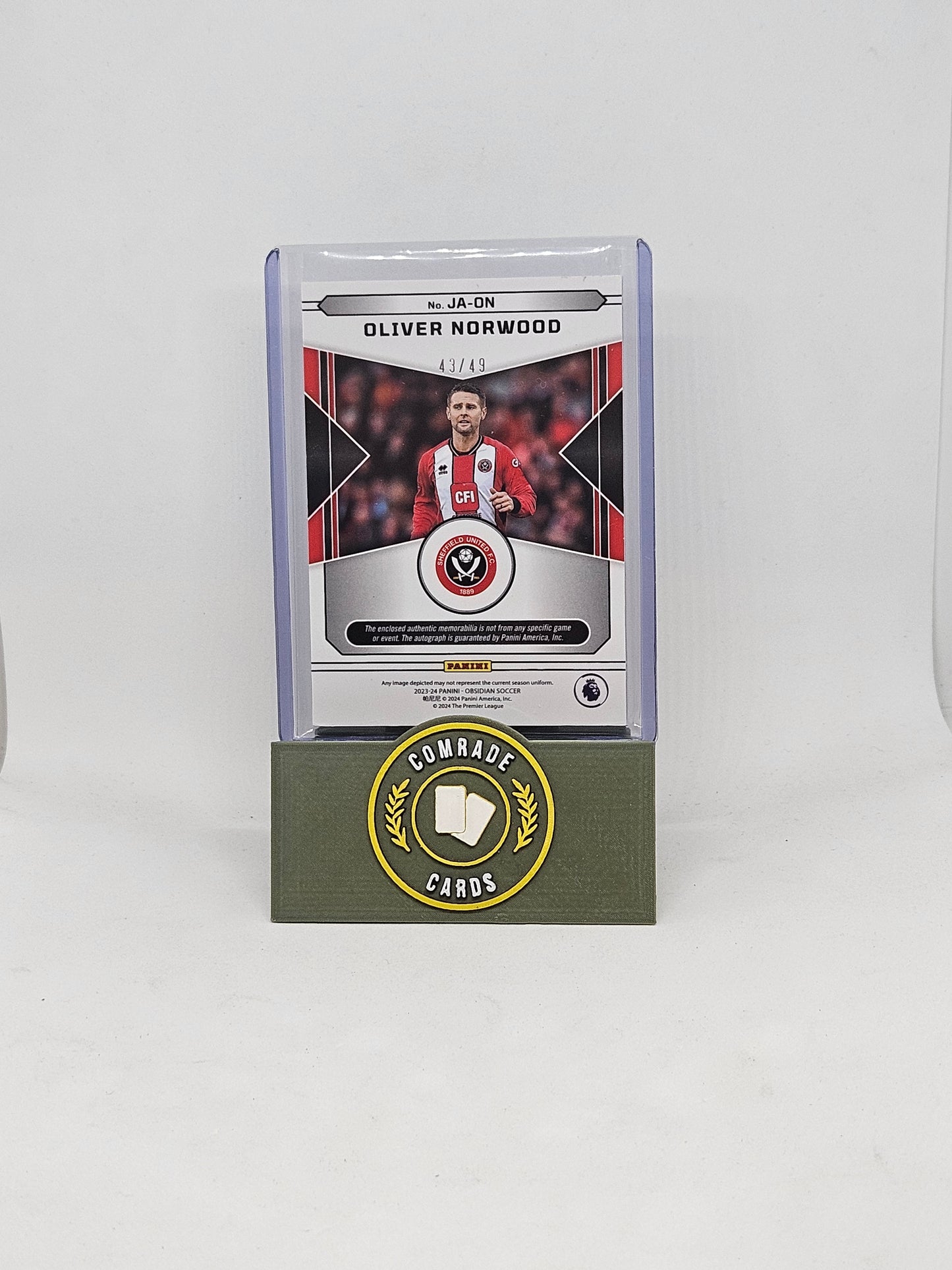 Oliver Norwood (Sheffield United) 43/49 Autographed/Patch Obsidian 2023-2024