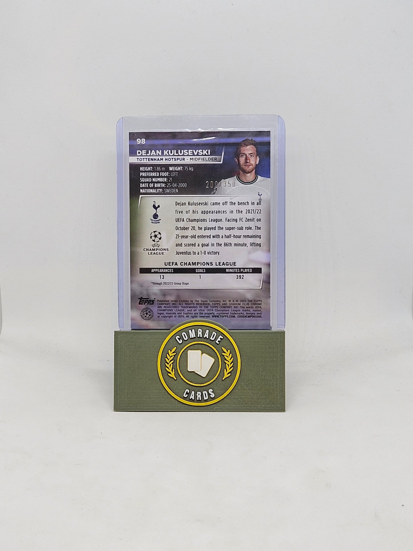Dejan Kulusevski (Tottenham) 200/350 Topps Stadium Club Chrome 2022-2023