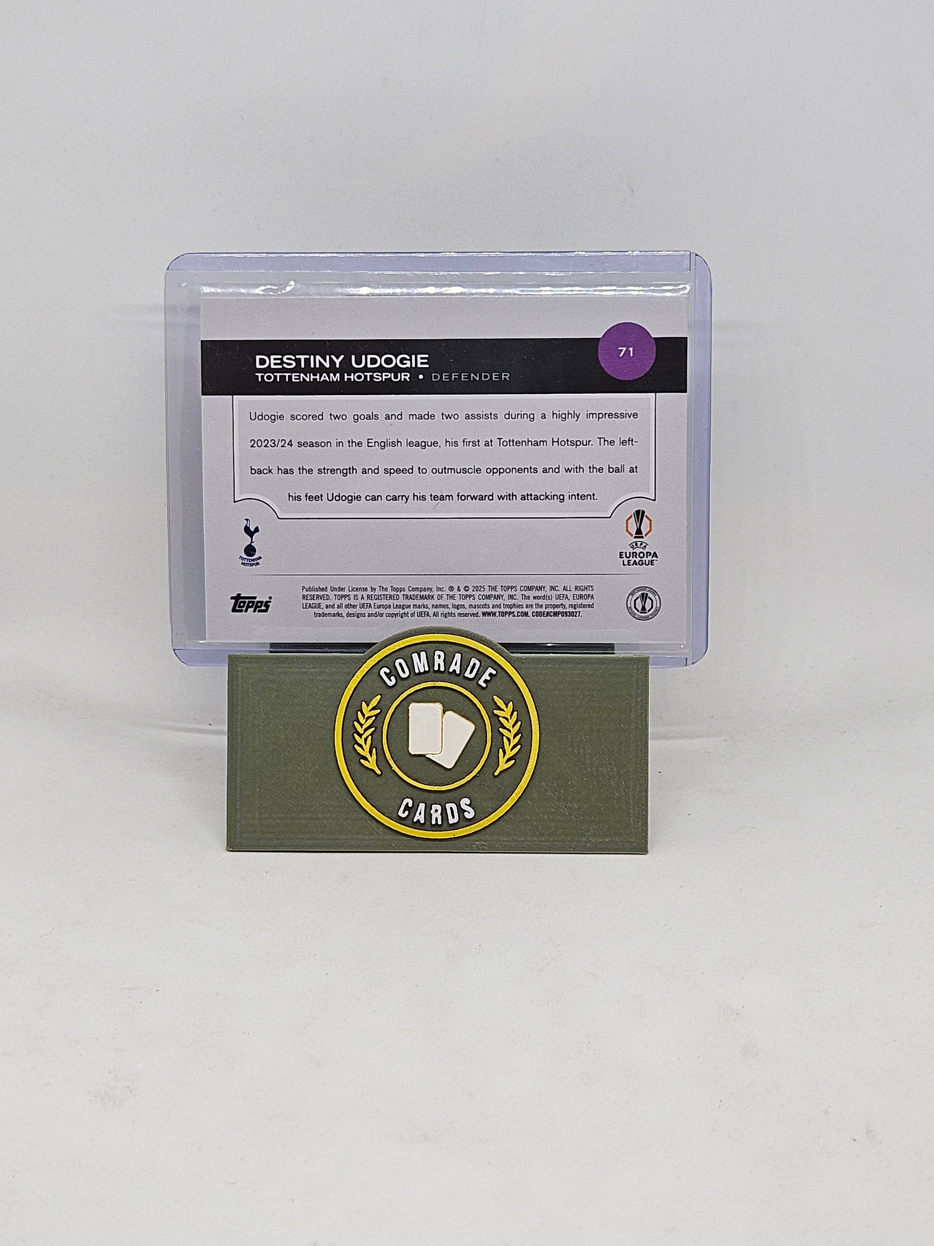 Destiny Udogie (Tottenham) Purple Flowfractor Topps UCC 2024-2025