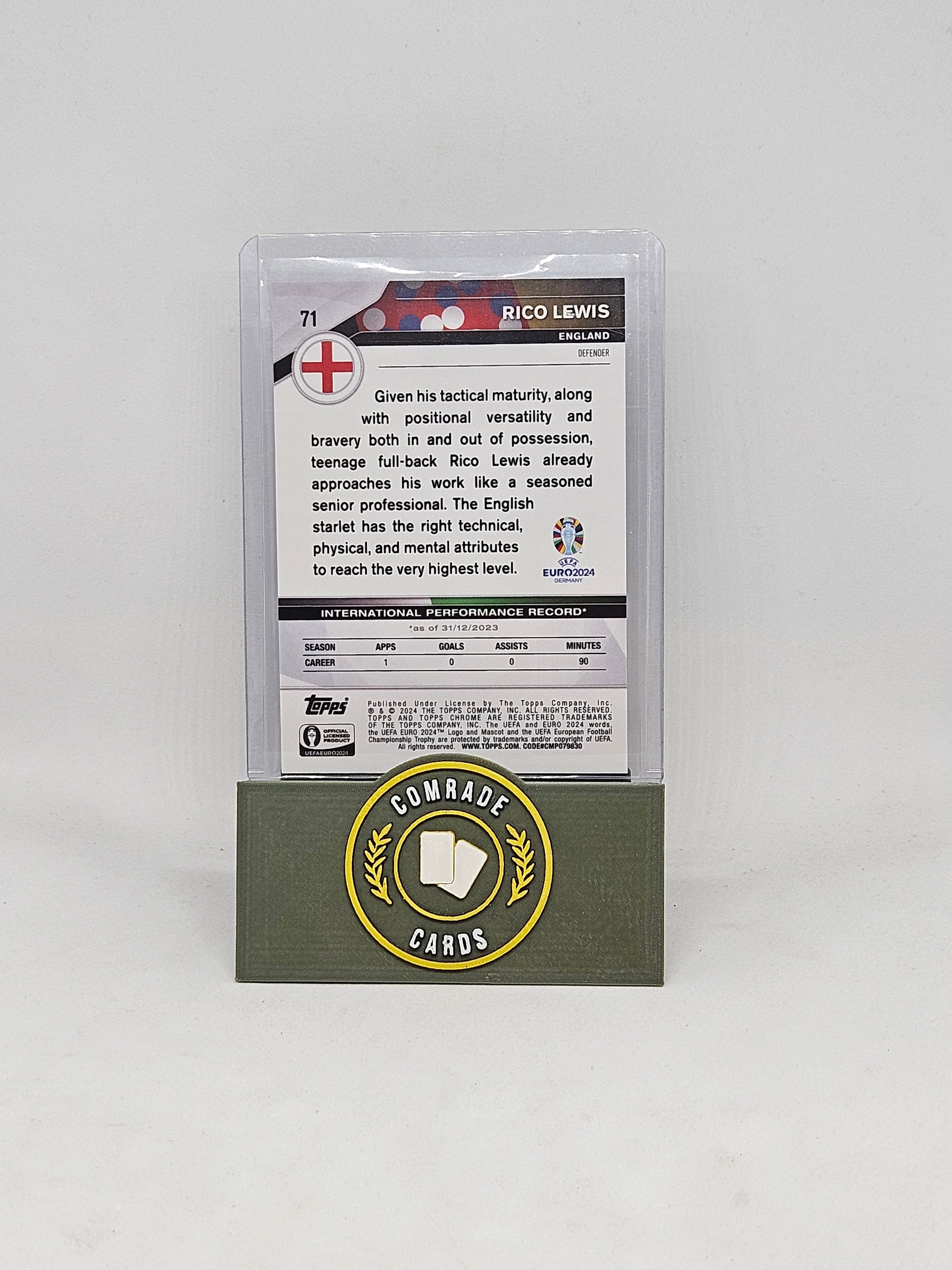 Rico Lewis (England) 03/10 Topps Chrome Euro 2024