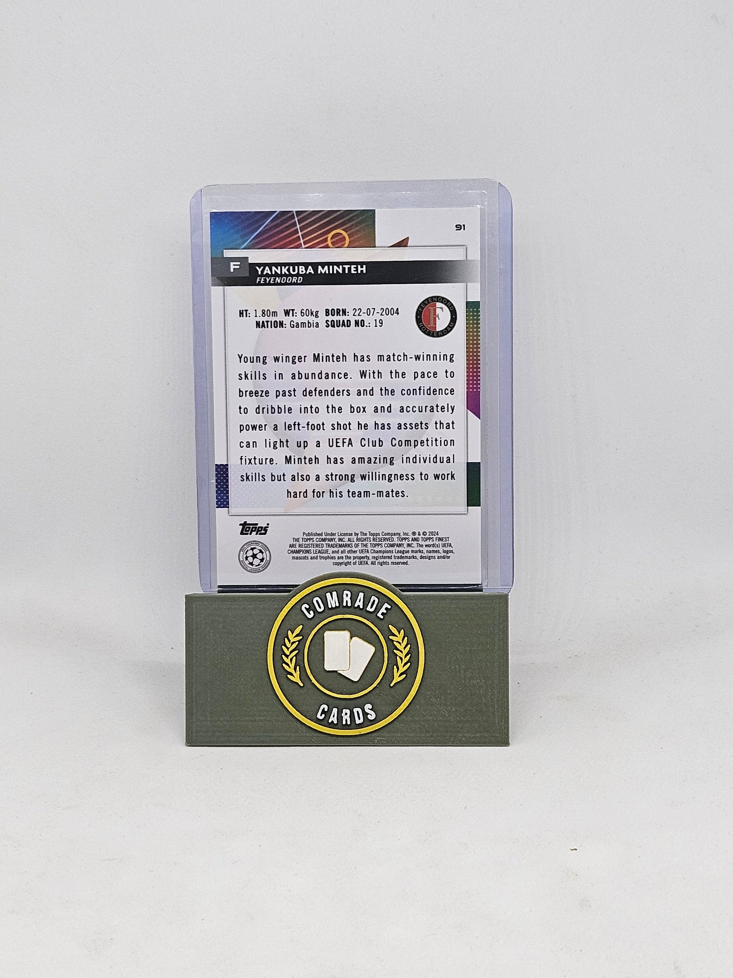 Yankuba Minteh (Feyenoord) 26/75 Topps Finest 2023-2024