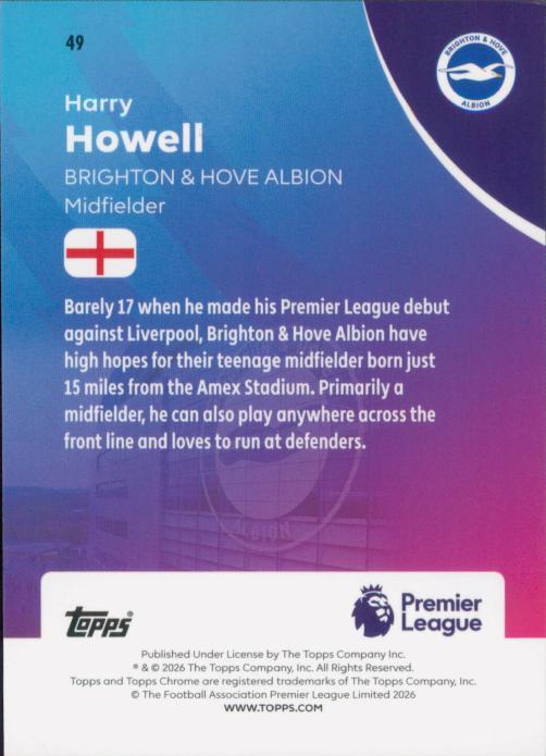 2026 Topps Chrome Premier League #49 Harry Howell