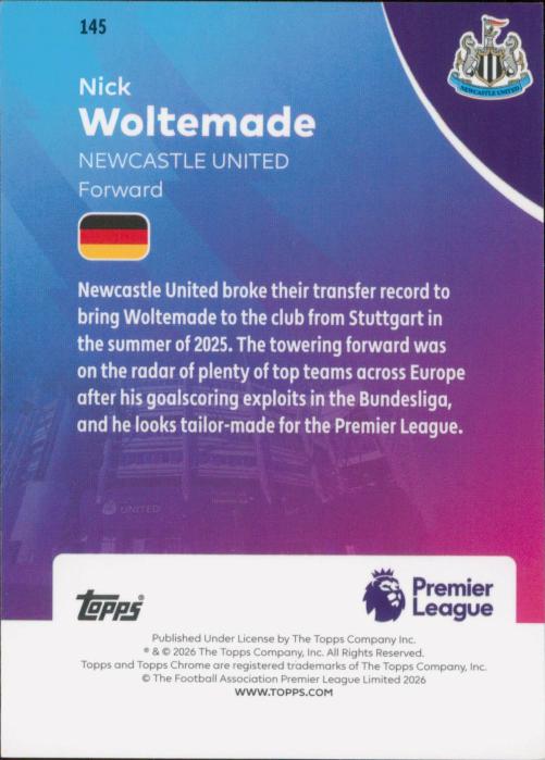 2026 Topps Chrome Premier League #145 Nick Woltemade