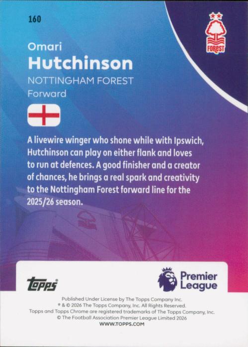 2026 Topps Chrome Premier League #160 Omari Hutchinson