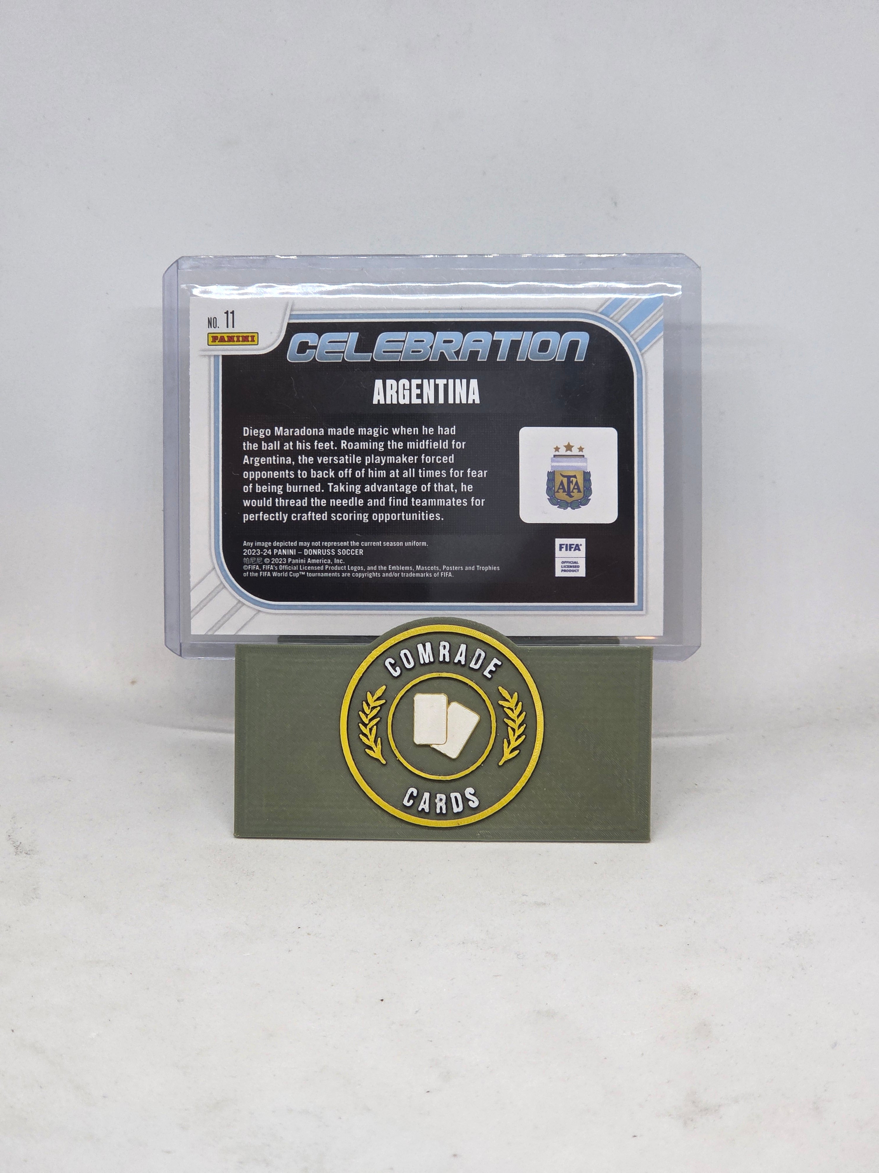 Diego Maradona (Argentina) Red Celebration Insert Donruss Soccer 2023-2024