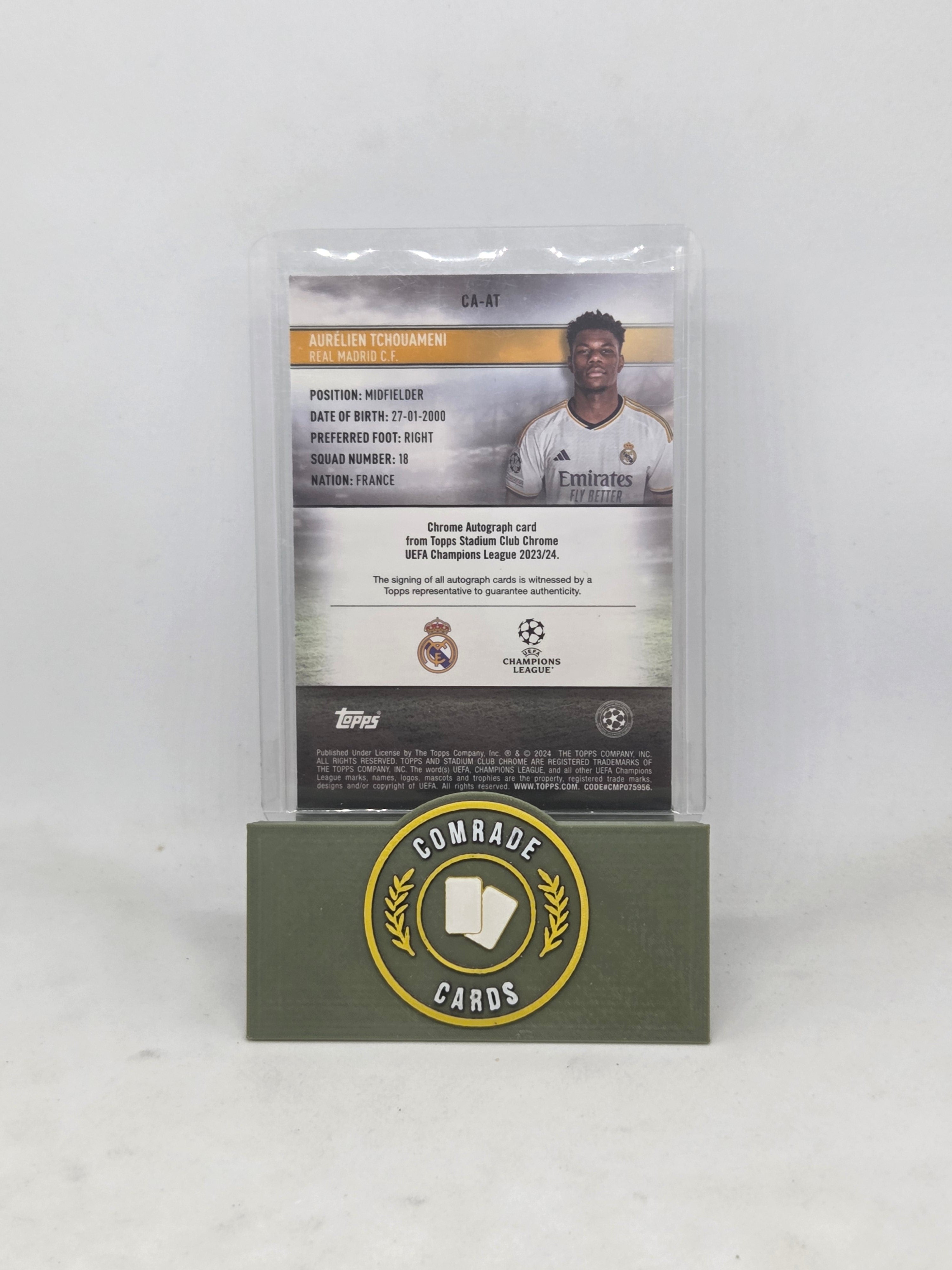 Aurelien Tchouameni (Real Madrid) 64/75 Auto Topps Stadium Chrome 2023-2024