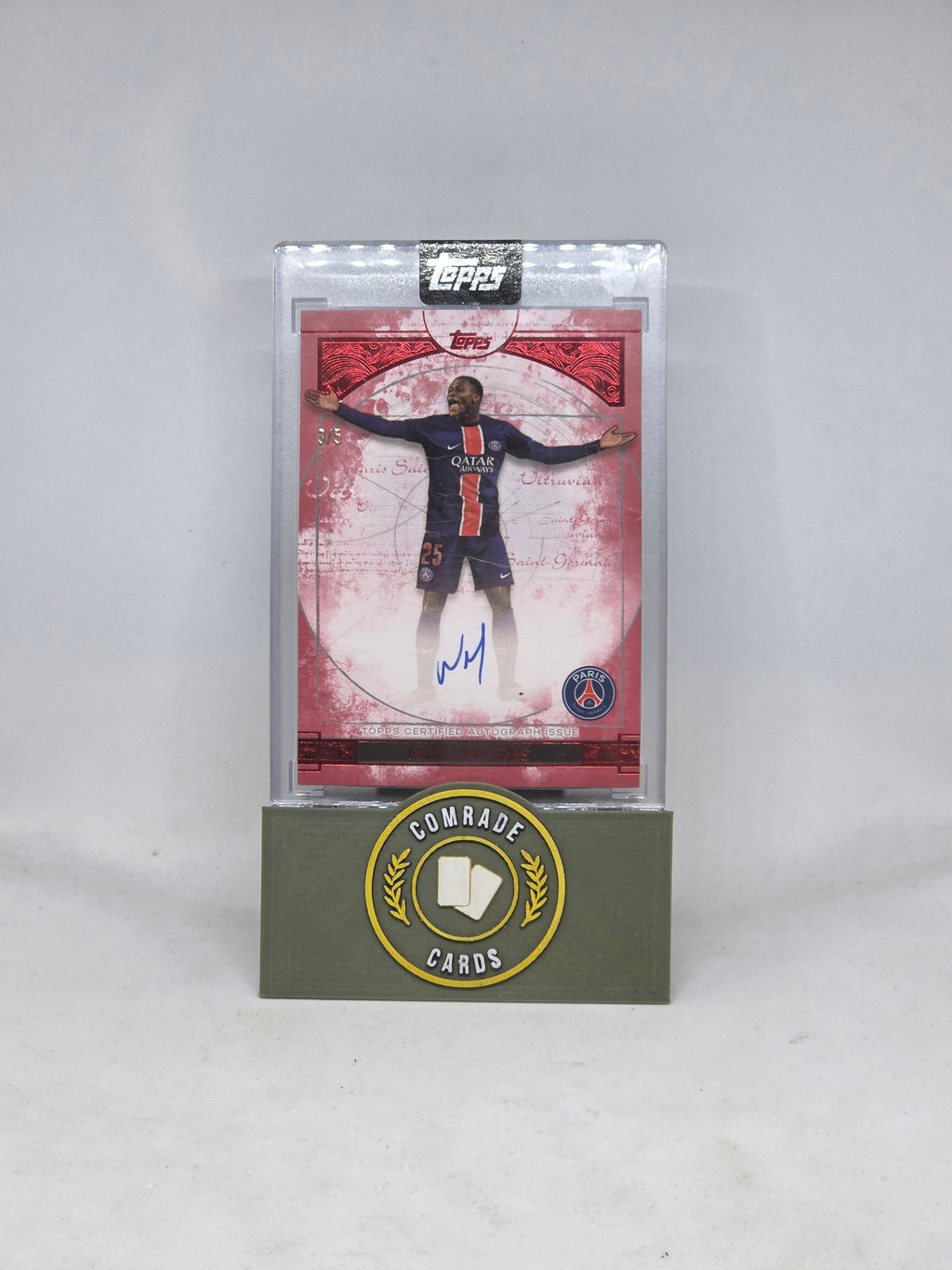Nuno Mendes (PSG) 3/5 Autographed Card Topps Exhibition 2024-2025