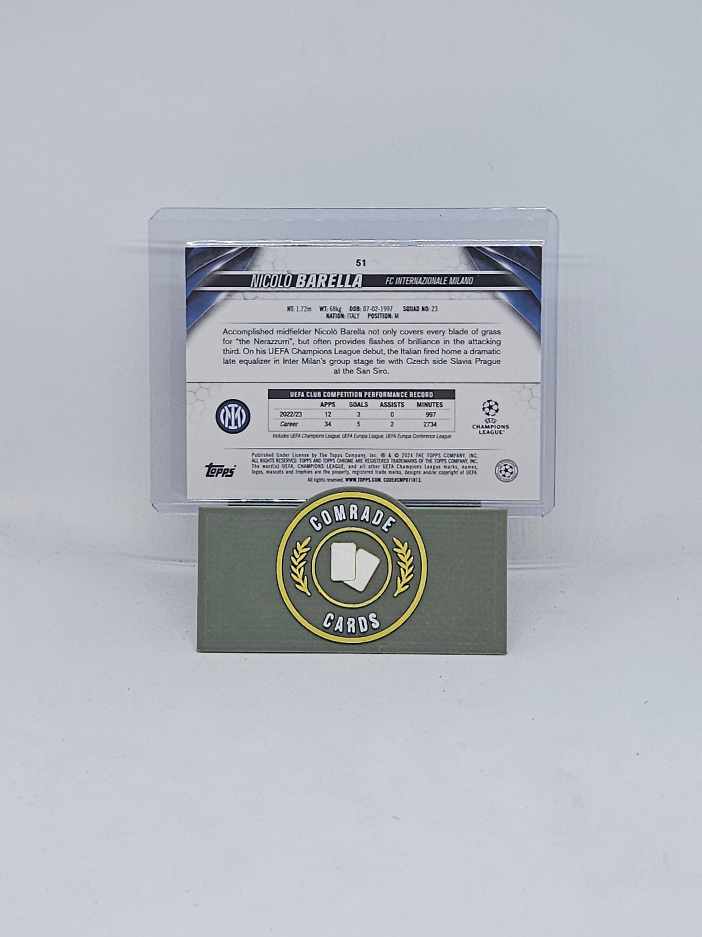 Nicolo Barella (Inter Milan) 19/25 Topps Sapphire 2023-2024