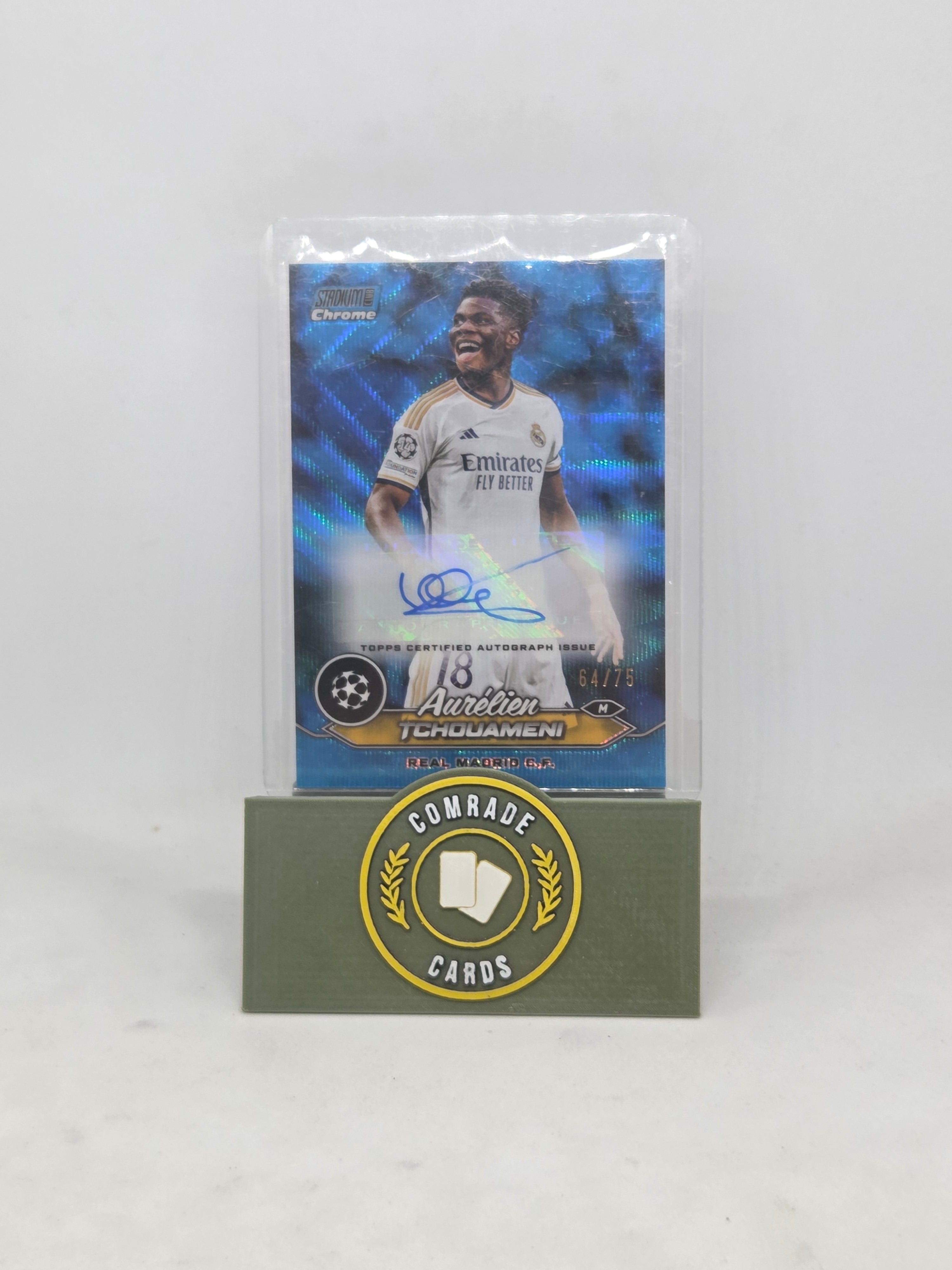 Aurelien Tchouameni (Real Madrid) 64/75 Auto Topps Stadium Chrome 2023-2024